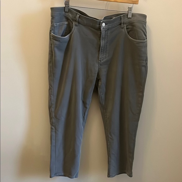 Faherty Stretch Terry 5-Pocket Pants Slate Gray Mid-rise Slim Leg Hemmed Short - Picture 2 of 14